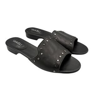 Vaneli Bonet Black Leather Studded Open Toe Mules Slide Sandals Whimsygoth